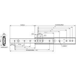 Vedenia Accuride DZ 0201, šírka 9,5mm, do 49kg, 3/4 výsuv scheme