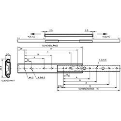 Vedenia Accuride DZ 2026, šírka 9,5mm, do 49kg, výsuv v oboch smeroch scheme