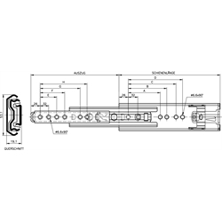 Vedenia Accuride DS 5321, šírka 19.1mm, do 170 kg, výsuv nad rozmer, nerez scheme