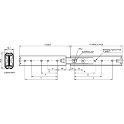 Vedenia Accuride DS 0330, šírka 19,1mm, do 65kg, nerez, úplný výsuv scheme