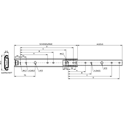 Vedenia Accuride DS 2028, šírka 9,5mm, do 65kg, 3/4 výsuv, nerez scheme