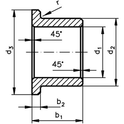 Flanged bush similar to DIN 1850-3 V   sintered bronze   bore 15mm   outer diameter 20mm   flange diameter 25mm   length 20mm photo