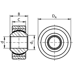 Kĺbové ložiská DIN 12240-1, K, s vonkajším krúžkom, bezúdržbové scheme