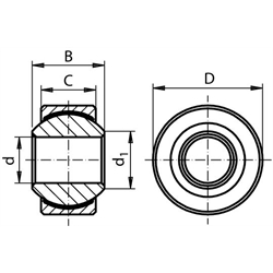 Kĺbové ložiská DIN 12240-1, K, bez vonkajšieho krúžku, bezúdržbové scheme