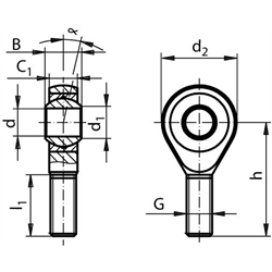 Kĺbové oká GT-R, DIN 12240-4, K, bezúdržbové, vonkajší závit nerezové scheme
