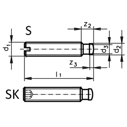 Nastav. skrutky DIN 6332 pre oporné pätky, ocel, typ IS - vnut. 6hran scheme