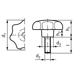 Hviezdicové skrutky GV, DIN6336 Technopolymer PA6GV scheme