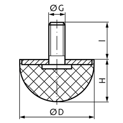 Gumový tlmič KPR polgula, A   ø 30mm   skrutka M8x20 photo
