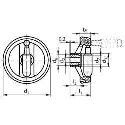 Ručné koleso so sklopnou rukoväťou 5223, N/G Ø 160mm, termoplast, diera 14H7 s perodrážkou photo