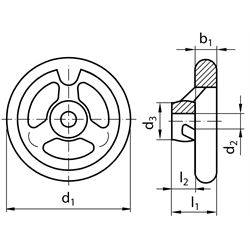 Lúčové kolesá DIN950, kruhový otvor, liatina scheme