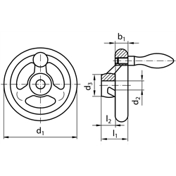 Lúčové kolesá DIN950, kruhový otvor, s závitom, liatina scheme