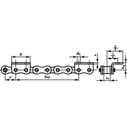 Valčekové reťaze s ohnutými nástavcami K2, široké, 6 x p, 1str. scheme
