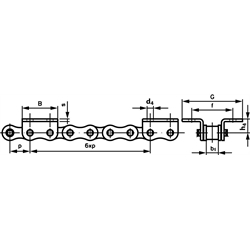 Valčekové reťaze s ohnutými nástavcami K2, široké, 6 x p, 2str. scheme