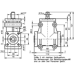 Kužeľové prevodovky, typ DZA, model H, veľkosť 2, do 17 Nm scheme