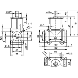 Kužeľové prevodovky, typ DZA, model H, veľkosť 3, do 38 Nm scheme