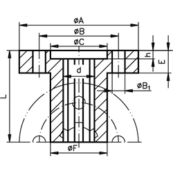 Drážkovaný náboj DIN 14 s prírubou,KN32x38, nerez photo