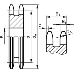 Dvojradové reťaz. kolesá ZRL, bez náboja, ISO 05 B-2, rozt. 8mm scheme