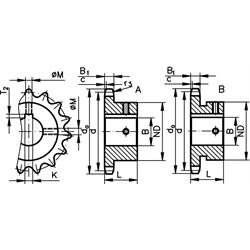 Reťazové kolesá KRF, 06 B-1, rozt. 3/8x7/32 scheme