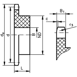 Reťazové kolesá KRK, ISO 083, rozt. 1/2 x 3/16, acetal scheme