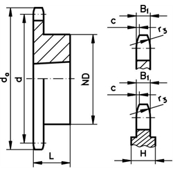 Reťazové kolesá  KRT, 24 B-1, rozst. 1 1/2 x 1 scheme