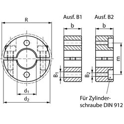 Zverné krúžky B1, delené, s 2 ax. mont. dierami, nerez scheme