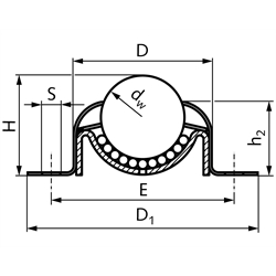 Guličková rolňa, typ 386 plechová, na montáž z dola, 25,4mm, ocel pozink. scheme