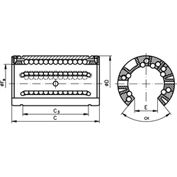 Lineárne ložiská KB-3-0, ISO serie 3, otvorené s tesneniami scheme