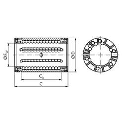 Nerezové lin. ložiská KB-3-A ISO Serie 3, uzavr. dizajn, samostrediace 3F scheme