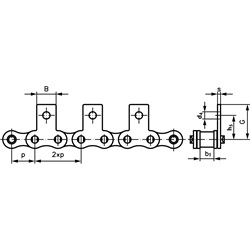 Valčekové reťaze s priamymi nástavcami M1, úzke, 2 x p, 1str. scheme