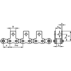 Valčekové reťaze s priamymi nástavcami M1, úzke, 2 x p, 2str. scheme