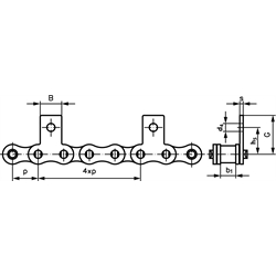 Valčekové reťaze s priamymi nástavcami M1, úzke, 4 x p, 1str. scheme