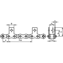 Valčekové reťaze s priamymi nástavcami M1, úzke, 4 x p, 2str. scheme