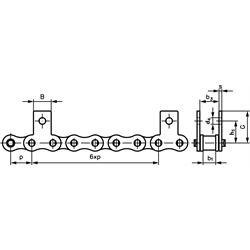 Valčekové reťaze s priamymi nástavcami M1, úzke, 6 x p, 2str. scheme