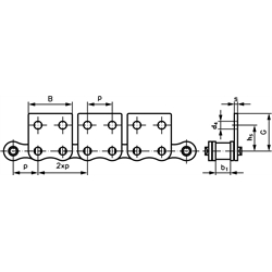 Valčekové reťaze s priamymi nástavcami M2, široké, 2 x p, 1str. scheme