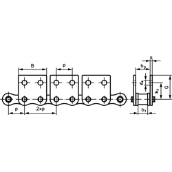 Valčekové reťaze s priamymi nástavcami M2, široké, 2 x p, 2str. scheme