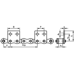Valčekové reťaze s priamymi nástavcami M2, široké, 4 x p, 1str. scheme