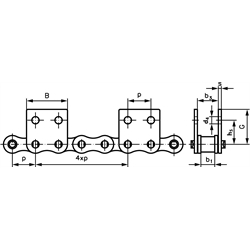 Valčekové reťaze s priamymi nástavcami M2, široké, 4 x p, 2str. scheme