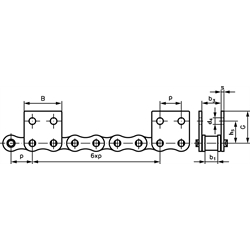Valčekové reťaze s priamymi nástavcami M2, široké, 6 x p, 2str. scheme