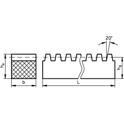 Ozubené hrebene, oceľ C45KG, kvalita ozubenia 8, Modul 0,5 až 8,0 scheme