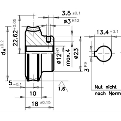 Šnekové kolesá, osová vzdialenosť 22,62mm scheme