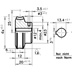 Šnekové kolesá, osová vzdialenosť 25mm scheme