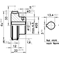 Šnekové kolesá, osová vzdialenosť 33mm scheme