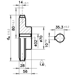 Šnekové kolesá, osová vzdialenosť 80mm scheme