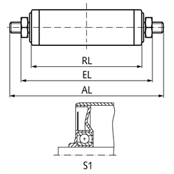 Valcový dopravník. valče S1 s vonkajším závitom, ocel bez upravy  O=50mm   RL=400mm   EL=420mm   AL=450mm photo