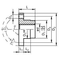 EFM prírub. matice s trapez. závitom, s montáž. otvormi, 1-chodé, ľavotočivé, bronz Rg7 scheme