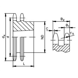 Dvojradové reťaz. kolesá ZRT, 12 B-2, rozt. 3/4 x 7/16 scheme